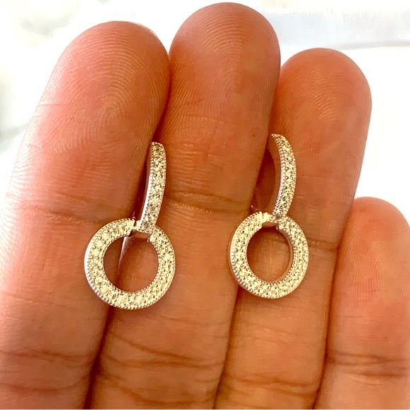 925 Sterling Silver Sparkling Double Cubic Zircon Round Hoop Earrings - Picture 3 of 9